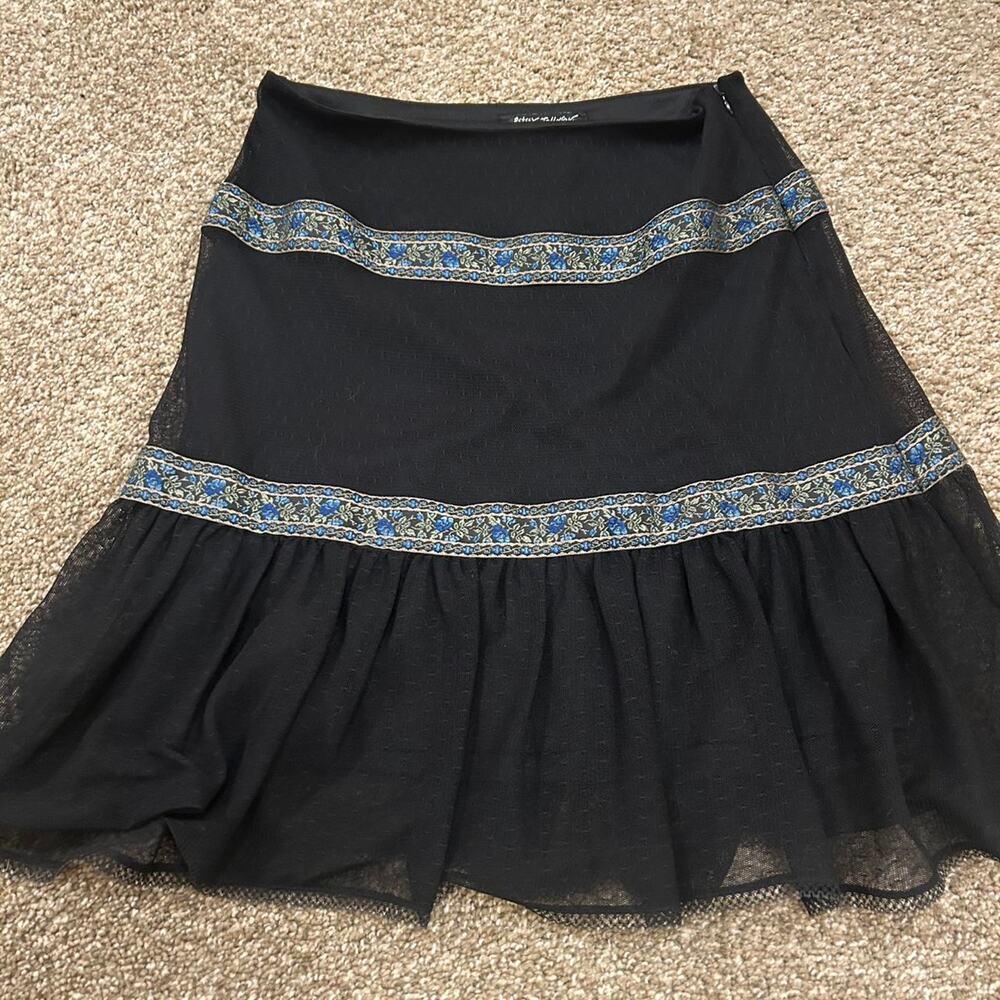 Betsey Johnson black mesh midi skirt. Size P